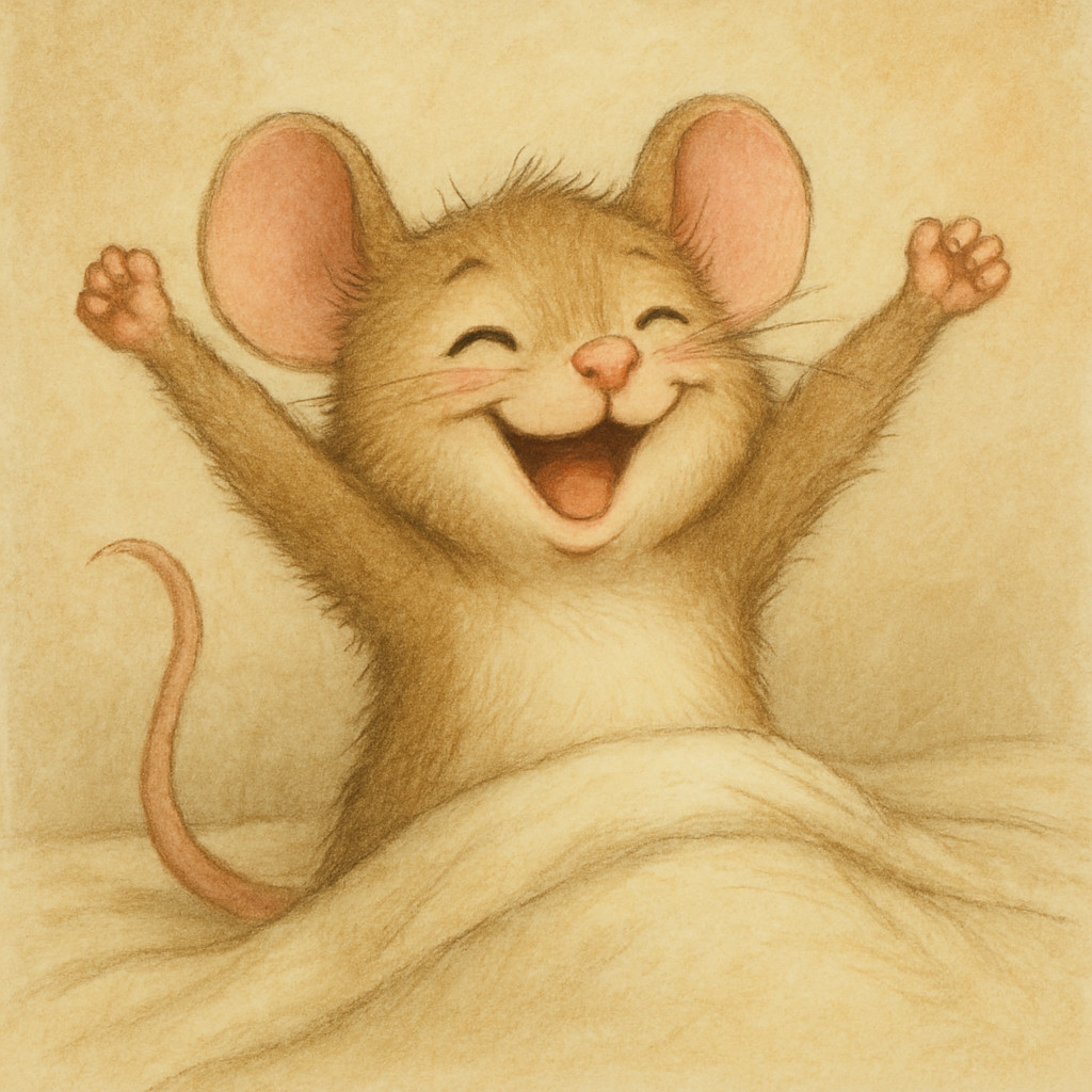 Animated mouse waking up, looking chipper. Generated by ChatGPT.