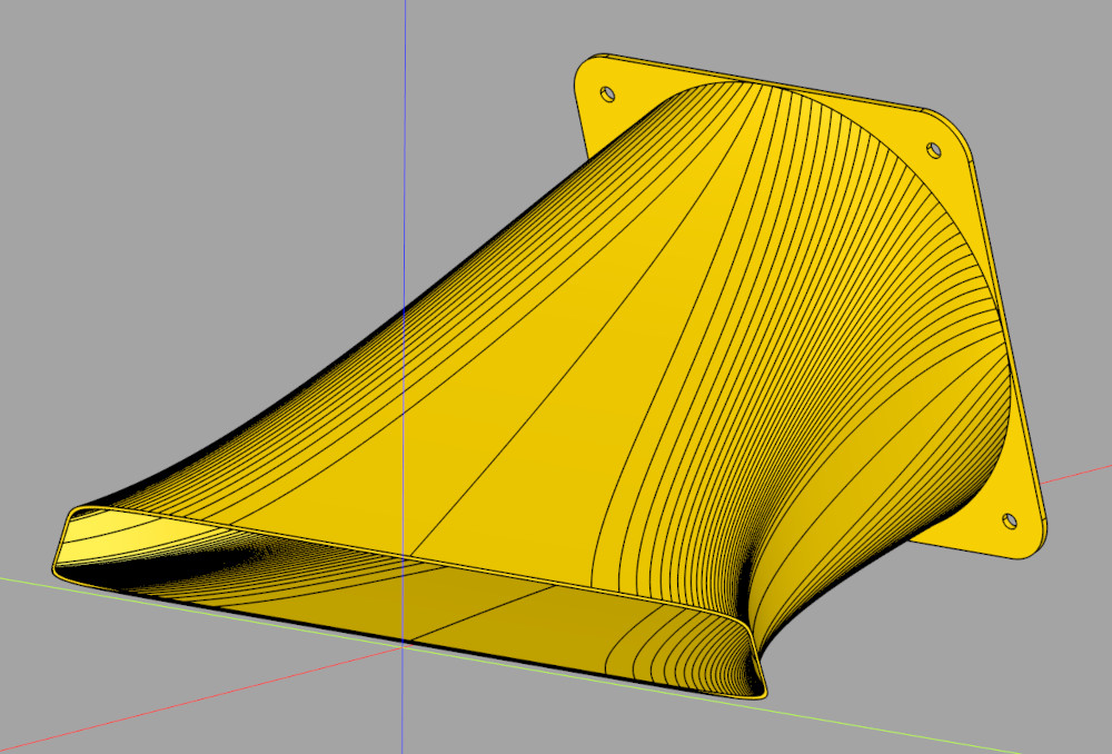 A CAD drawing of the new, simpler funnel-shaped duct.